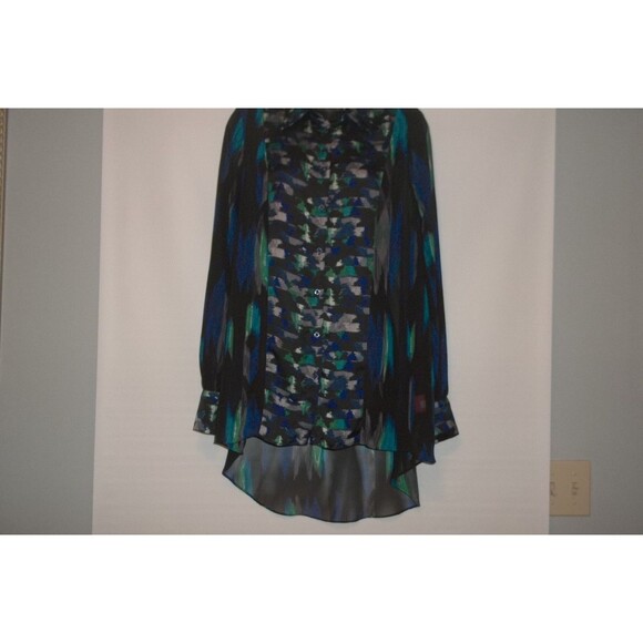 Kirna Zabete Multi Colored Front Button High Low Hem Semi-Sheer Size S Top - Picture 1 of 9